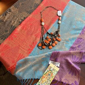 💯 cashmere wrap Jerusalem NWT multicolor scarf & Victoria Leland design necklace